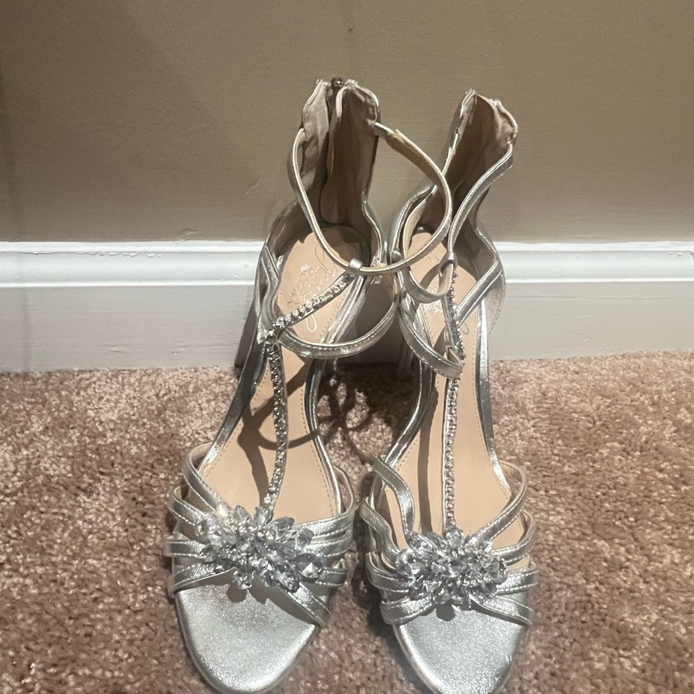 Badgley Mischka Silver Embellished Heels